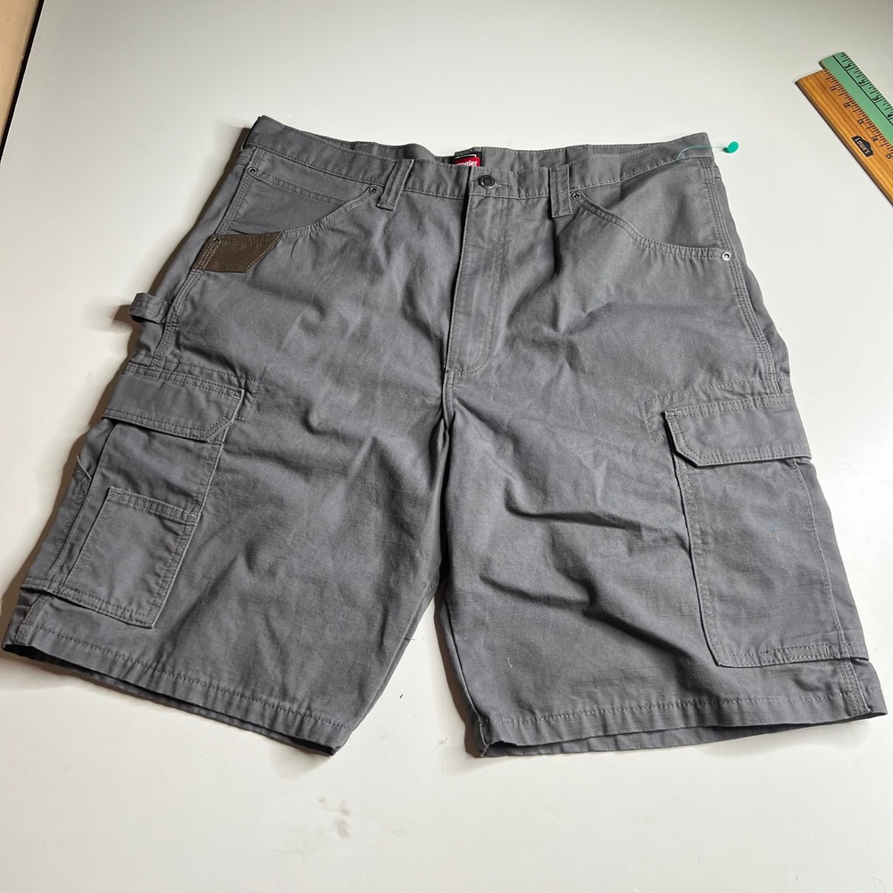 Wrangler Workwear Mens Gray Ripstop Cargo Shorts Size 38 Hammer Loop Utility